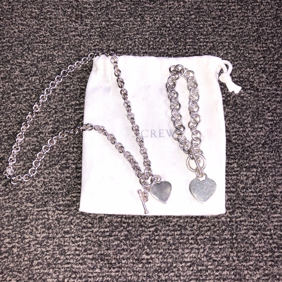 Silver Heart Chain Necklace and Bracelet Set - Picture 1 of 4